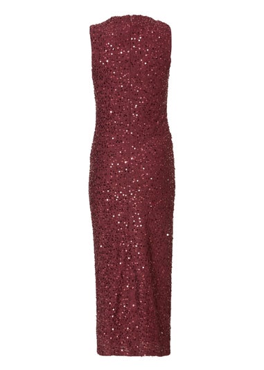 Quiz Burgundy Petite Sequin Ruched Midaxi Dress