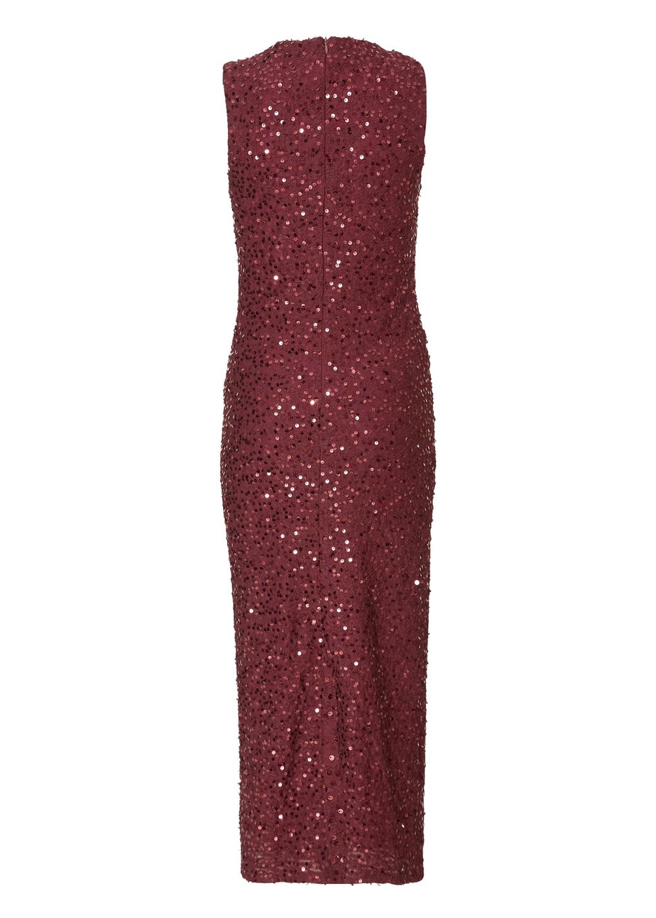 Quiz Burgundy Petite Sequin Ruched Midaxi Dress
