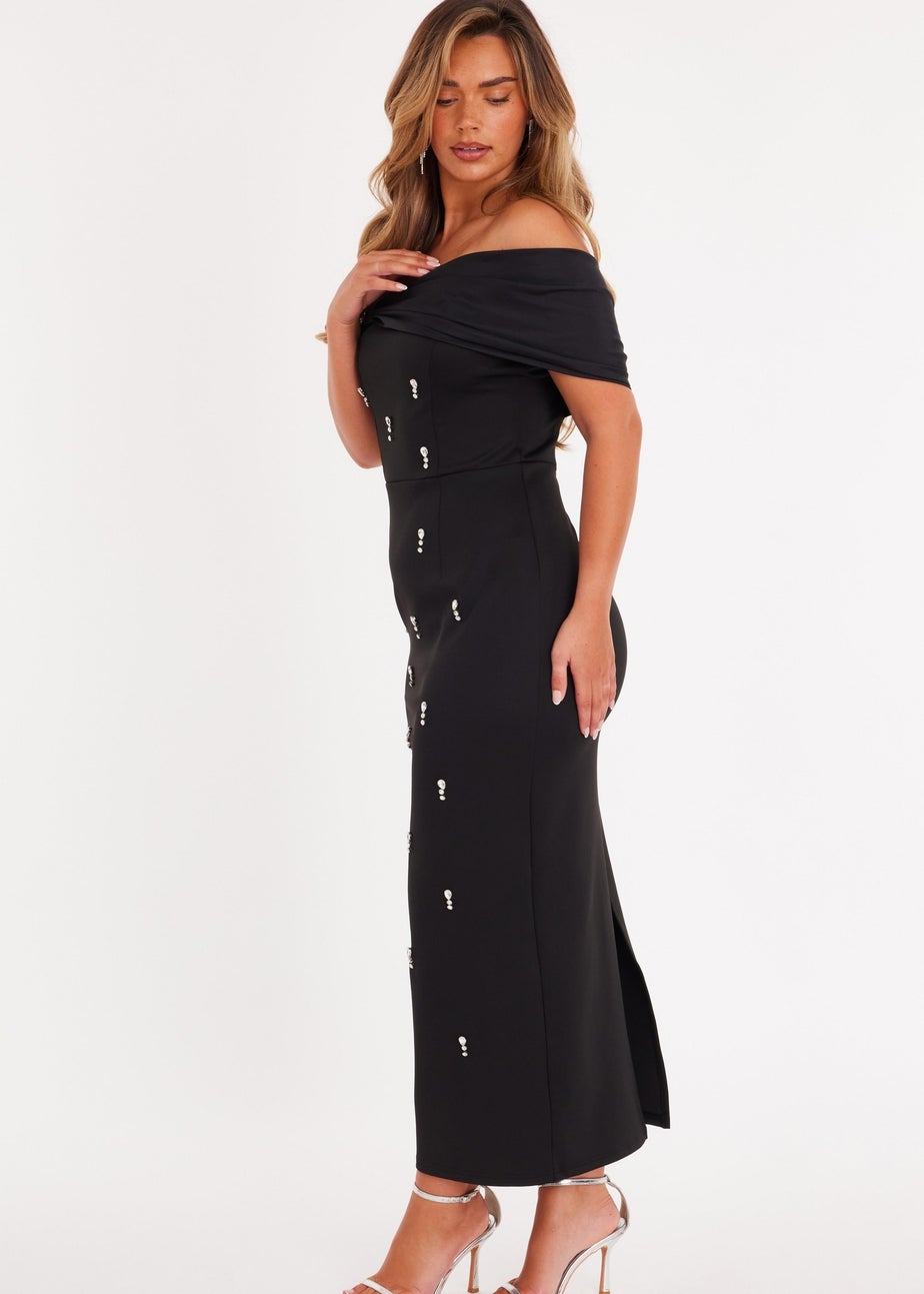 Quiz Black Embellished Bardot Midaxi Dress