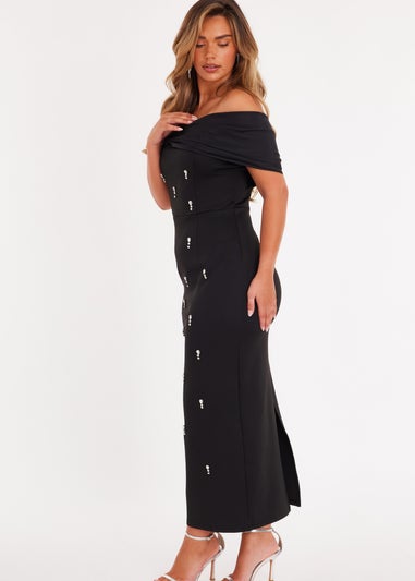 Quiz Black Embellished Bardot Midaxi Dress