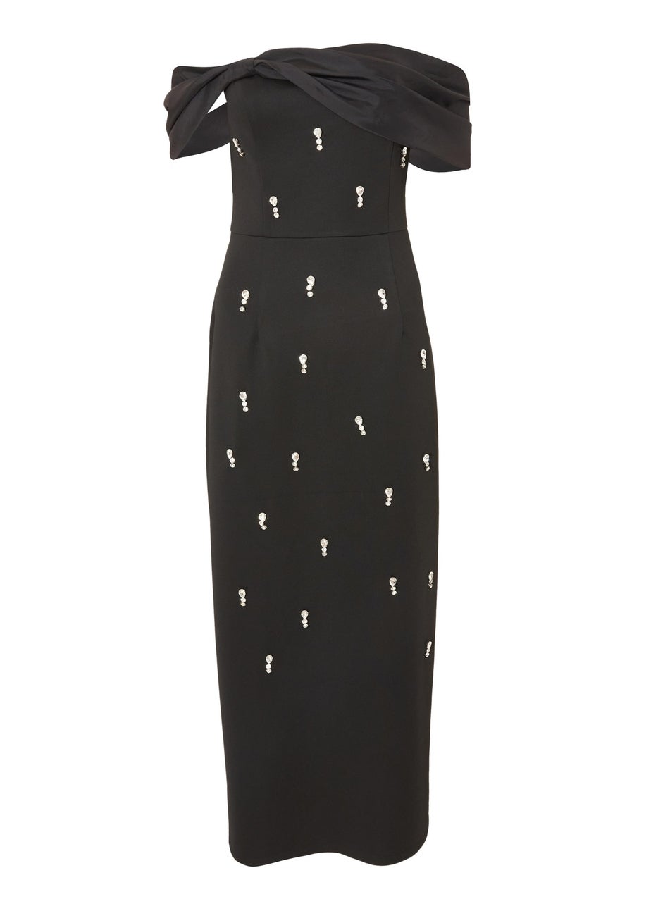 Quiz Black Embellished Bardot Midaxi Dress