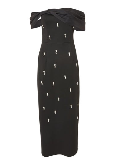 Quiz Black Embellished Bardot Midaxi Dress