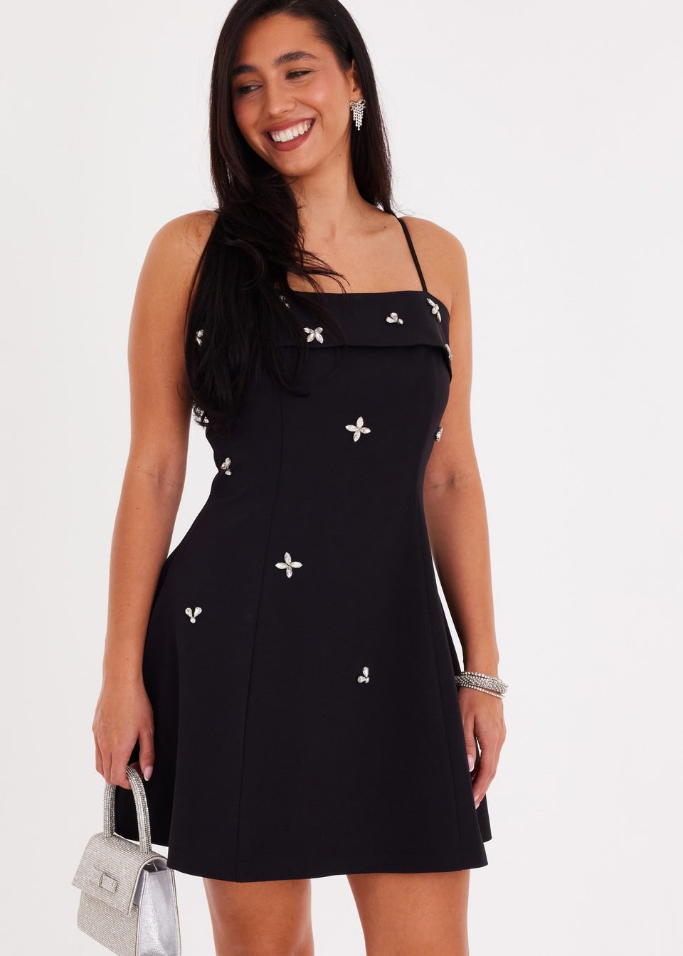 Quiz Black Embellished Skater Dress