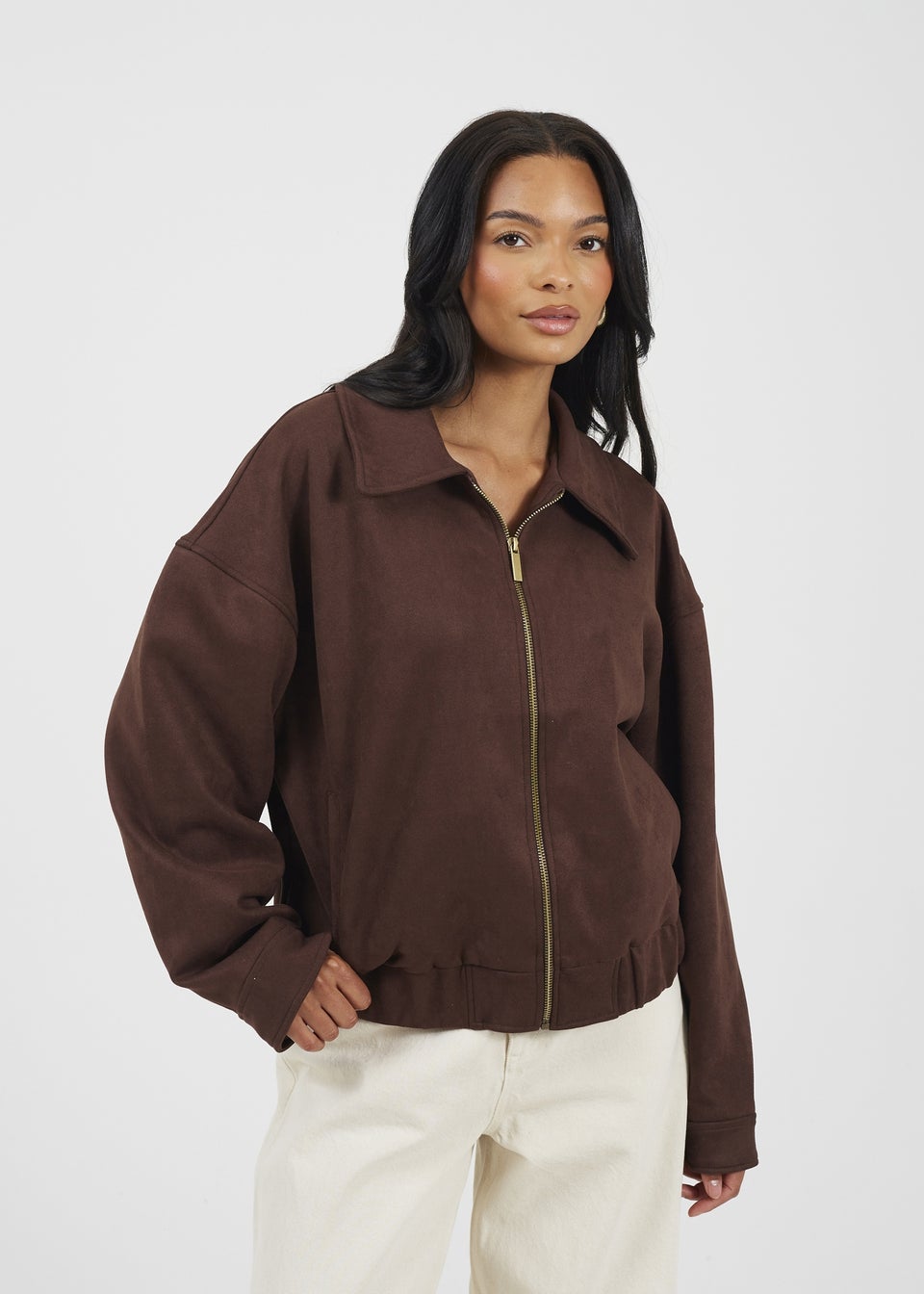 Brave Soul Chocolate Faux Suede Bomber Jacket