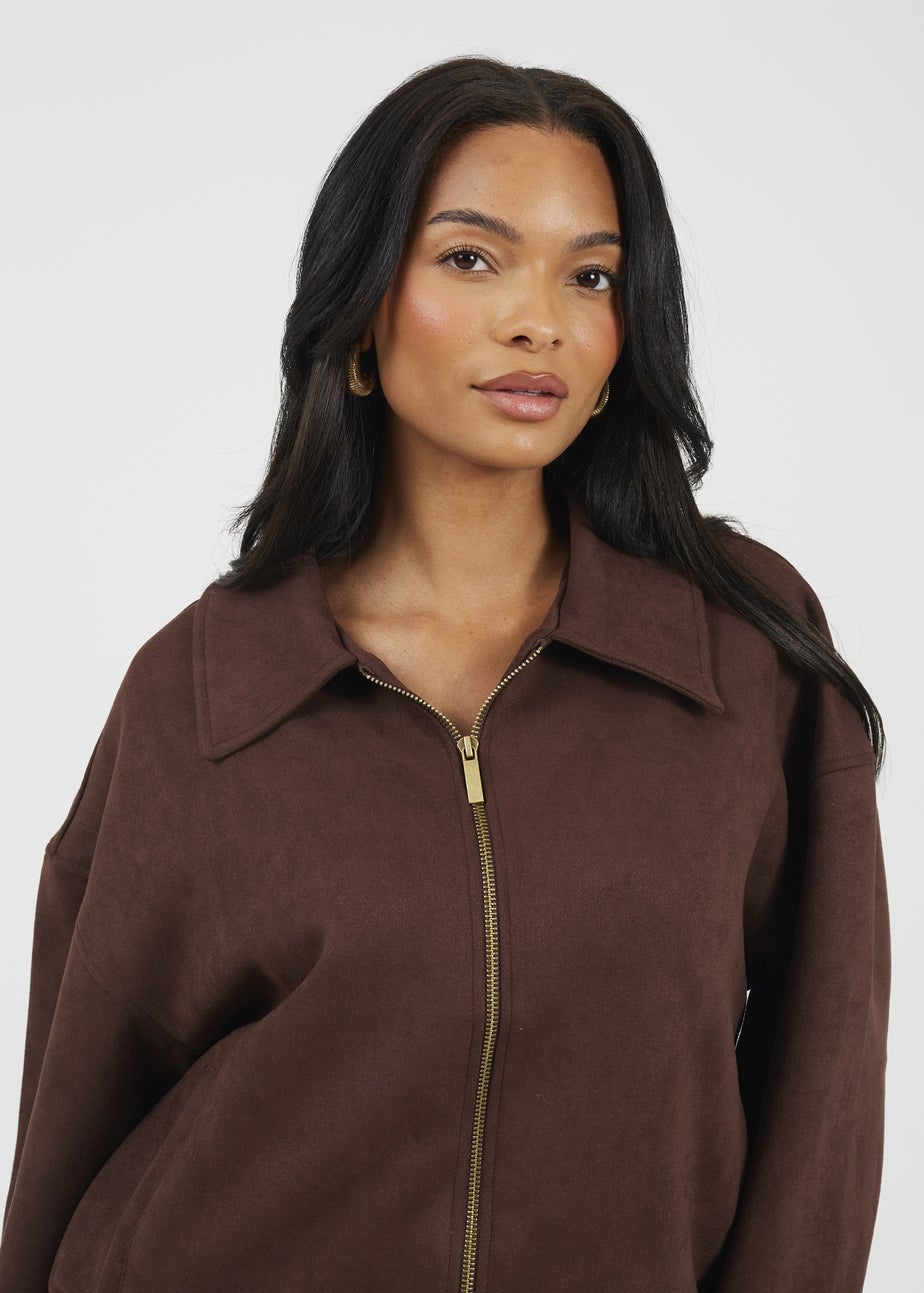 Brave Soul Chocolate Faux Suede Bomber Jacket