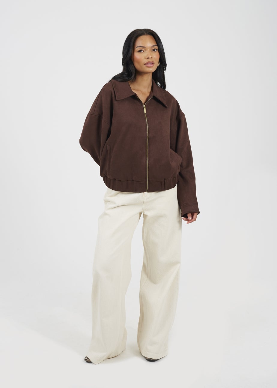 Brave Soul Chocolate Faux Suede Bomber Jacket