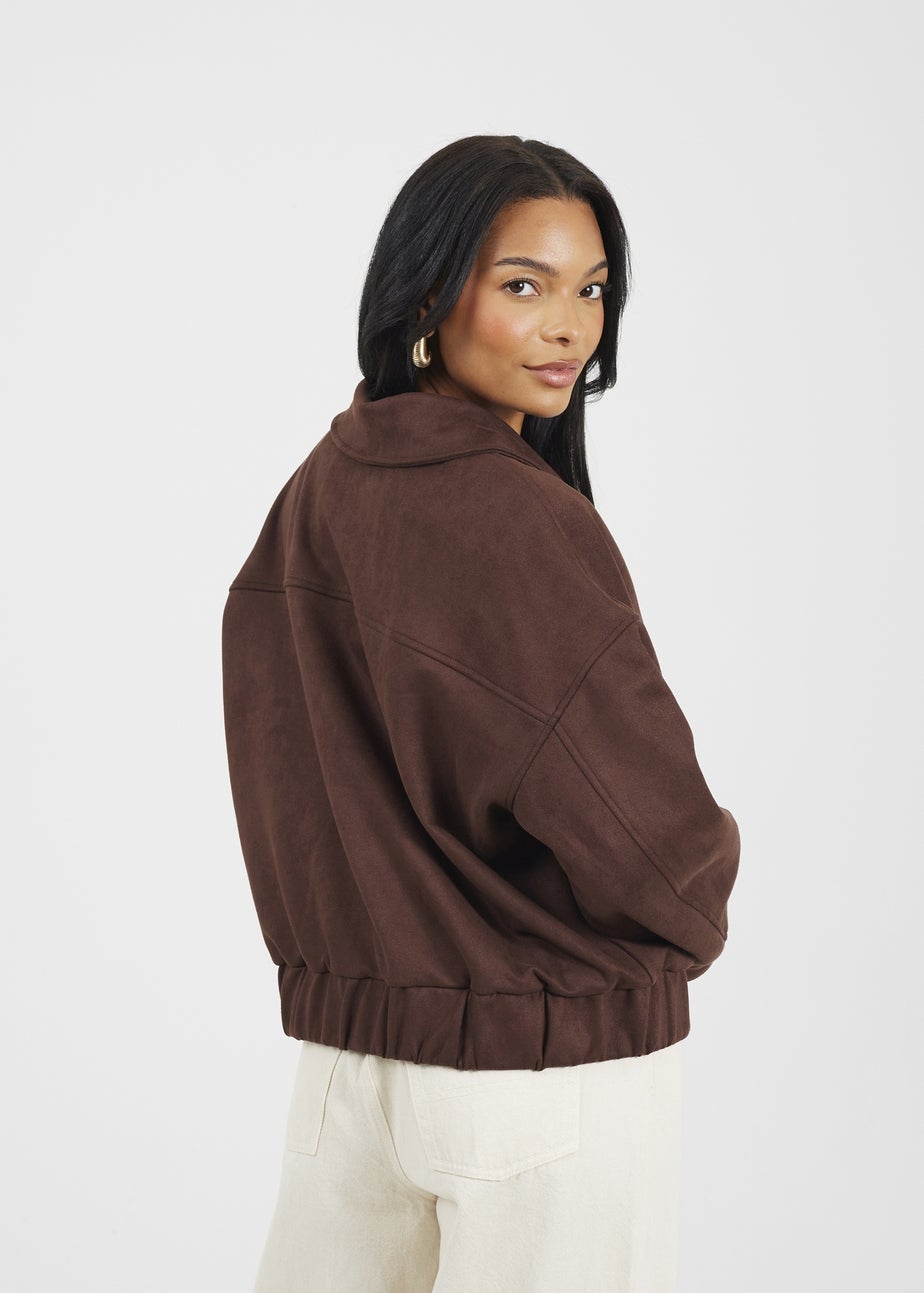Brave Soul Chocolate Faux Suede Bomber Jacket