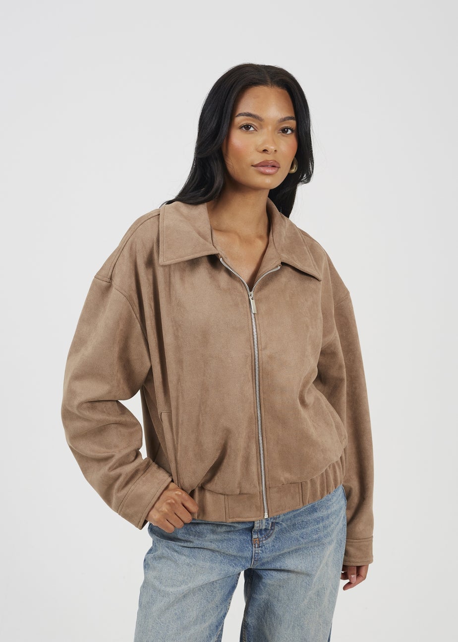 Brave Soul Taupe Faux Suede Bomber Jacket