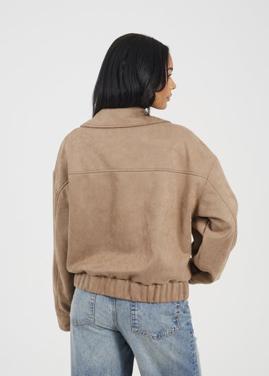 Brave Soul Taupe Faux Suede Bomber Jacket