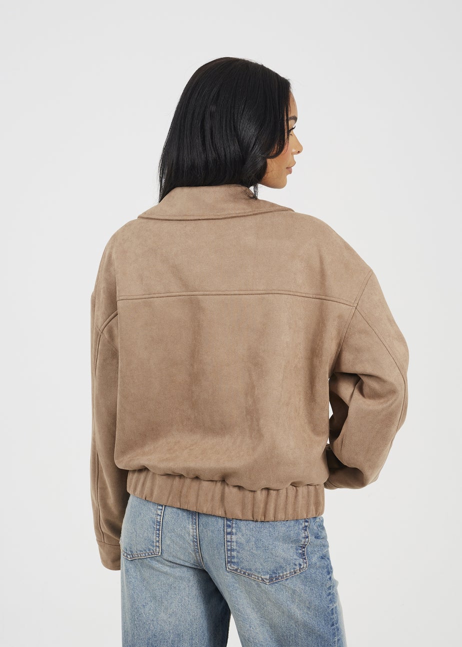 Brave Soul Taupe Faux Suede Bomber Jacket