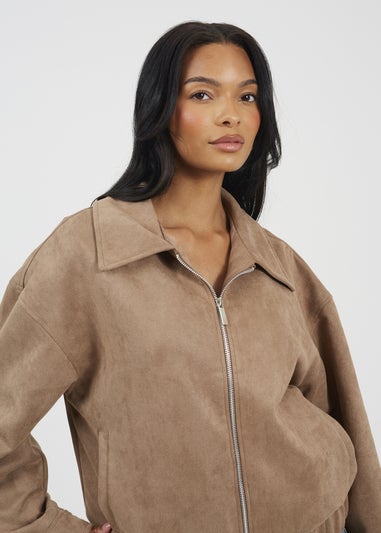 Brave Soul Taupe Faux Suede Bomber Jacket