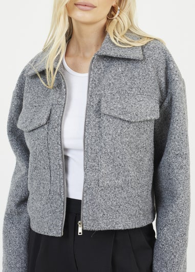 Brave Soul Grey Boucle Faux Wool Jacket