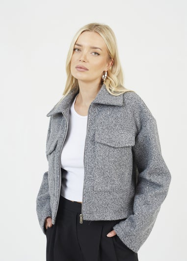 Brave Soul Grey Boucle Faux Wool Jacket