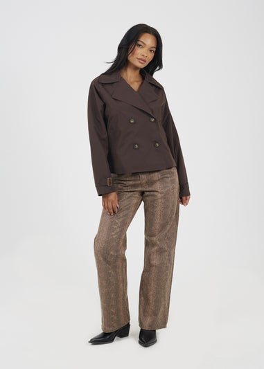 Brave Soul Chocolate Double Breasted Short Trench Coat