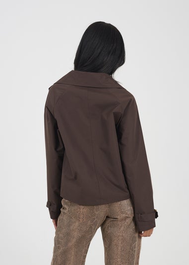 Brave Soul Chocolate Double Breasted Short Trench Coat