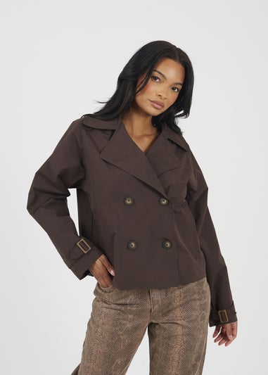 Brave Soul Chocolate Double Breasted Short Trench Coat