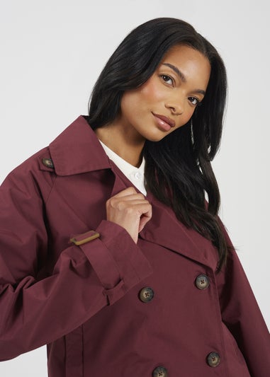 Brave Soul Burgundy Double Breasted Short Trench Coat