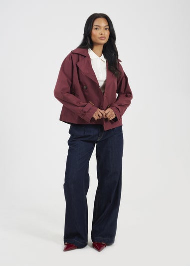 Brave Soul Burgundy Double Breasted Short Trench Coat