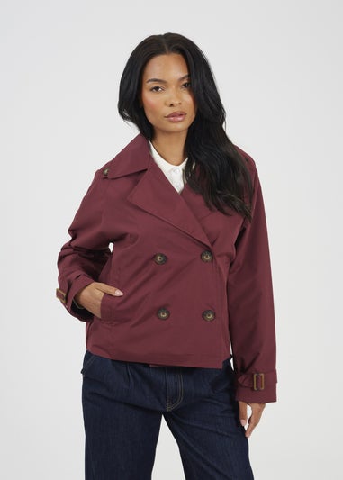 Brave Soul Burgundy Double Breasted Short Trench Coat