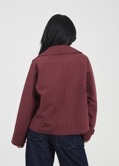 Brave Soul Burgundy Double Breasted Short Trench Coat