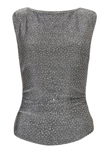 Quiz Grey Diamante Embellished Top