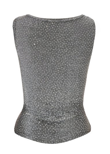 Quiz Grey Diamante Embellished Top