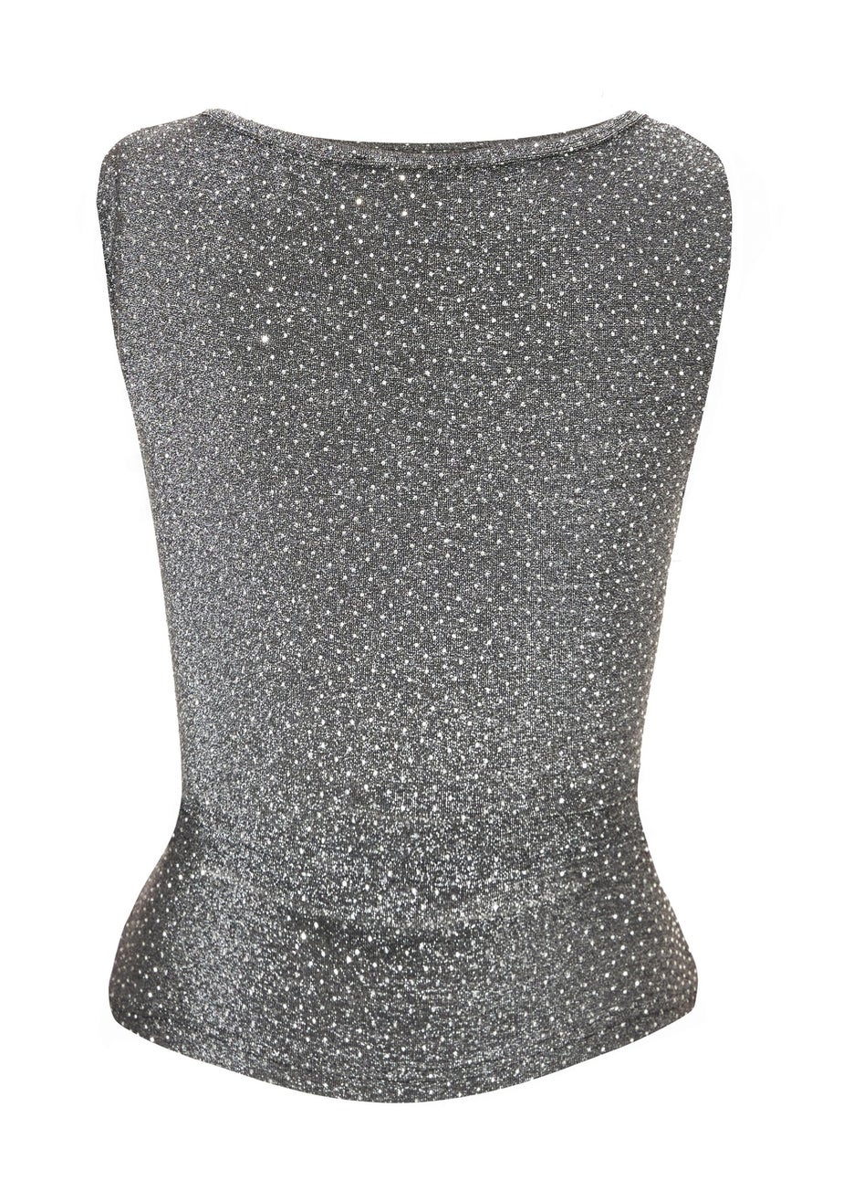Quiz Grey Diamante Embellished Top