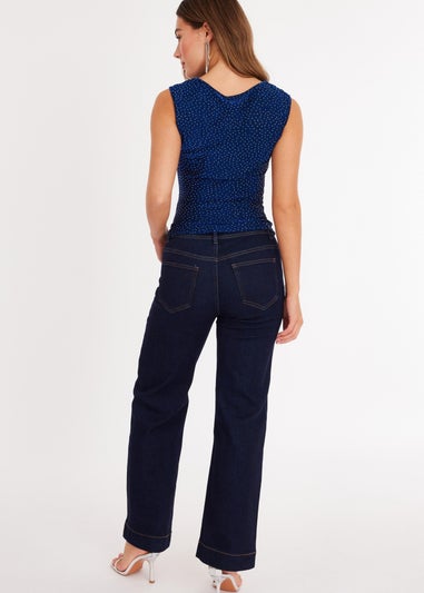 Quiz Blue Diamante Embellished Top