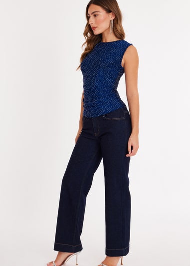 Quiz Blue Diamante Embellished Top