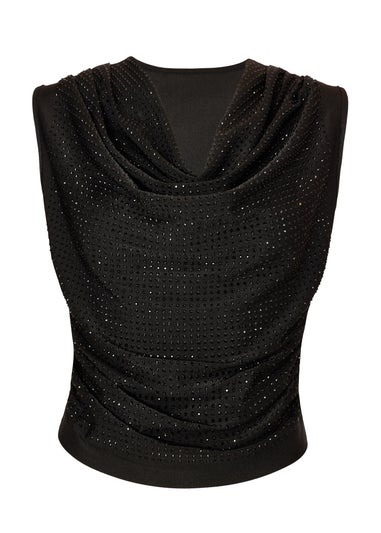 Quiz Black Diamante Cowl Neck Top