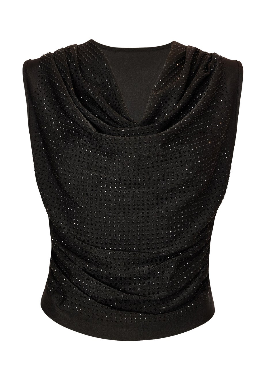Quiz Black Diamante Cowl Neck Top