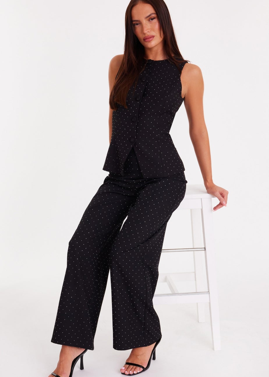 Quiz Black Diamante Tailored Trousers