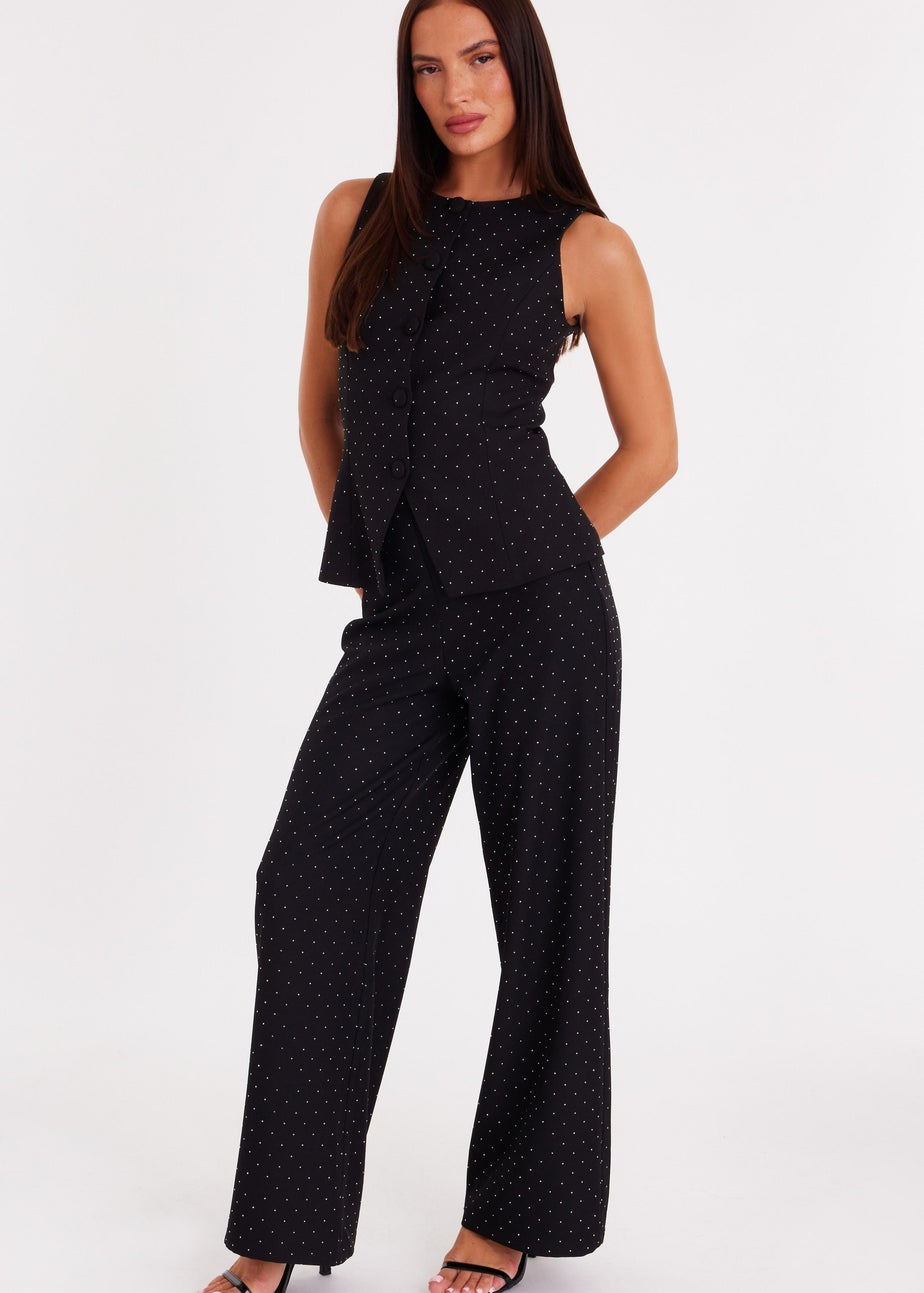 Quiz Black Diamante Tailored Trousers