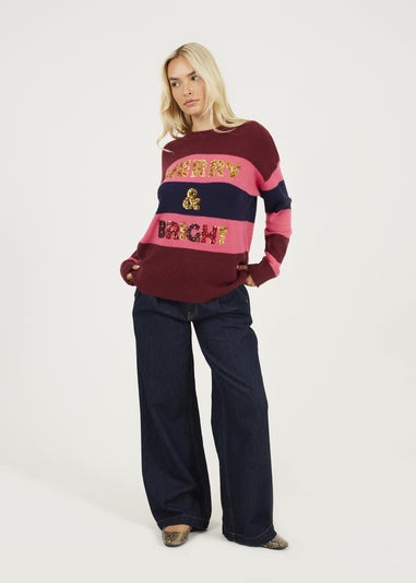 Brave Soul Burgundy Sequin Slogan Christmas Jumper
