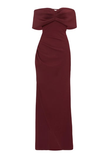 Quiz Burgundy Bardot Wrap Maxi Dress