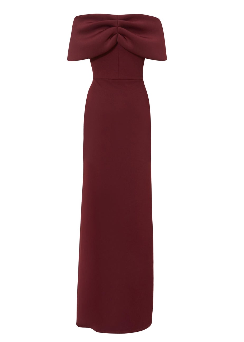 Quiz Burgundy Bardot Wrap Maxi Dress