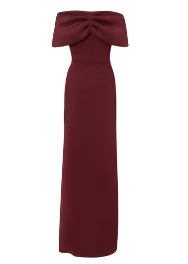 Quiz Burgundy Bardot Wrap Maxi Dress