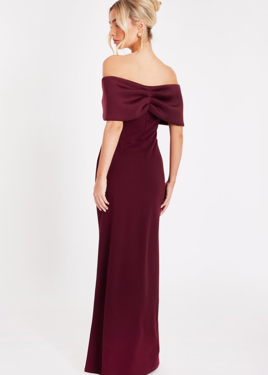 Quiz Burgundy Bardot Wrap Maxi Dress