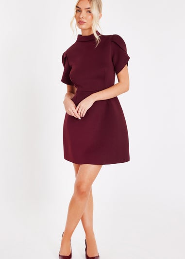 Quiz Burgundy High Neck Mini Dress