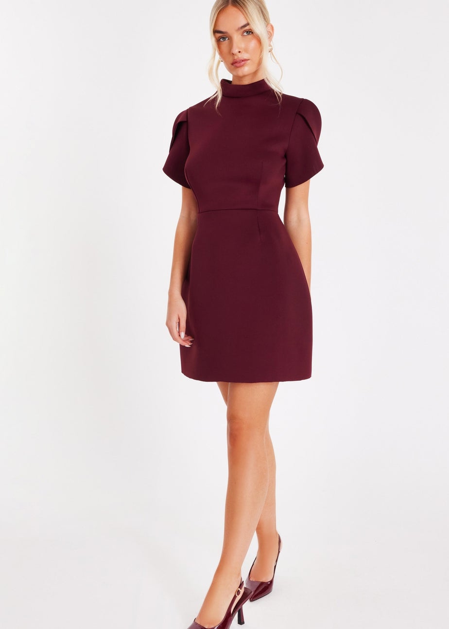 Quiz Burgundy High Neck Mini Dress
