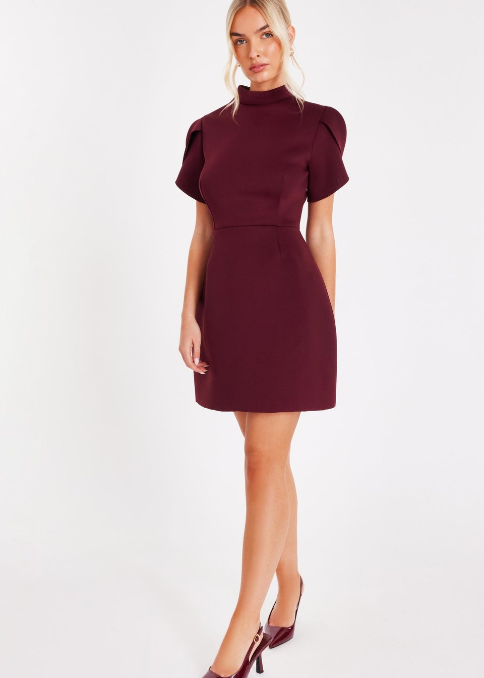 Quiz Burgundy High Neck Mini Dress