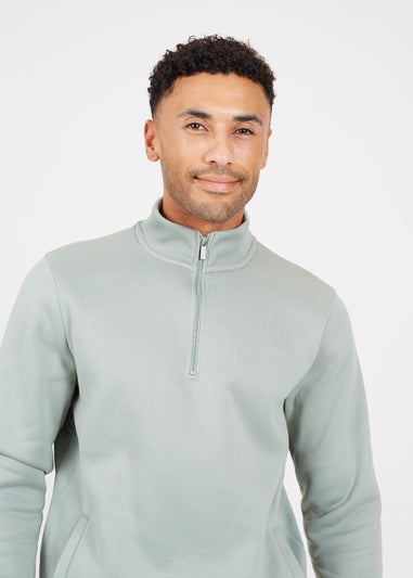 Brave Soul Green Funnel Neck 1/4 Zip Sweatshirt