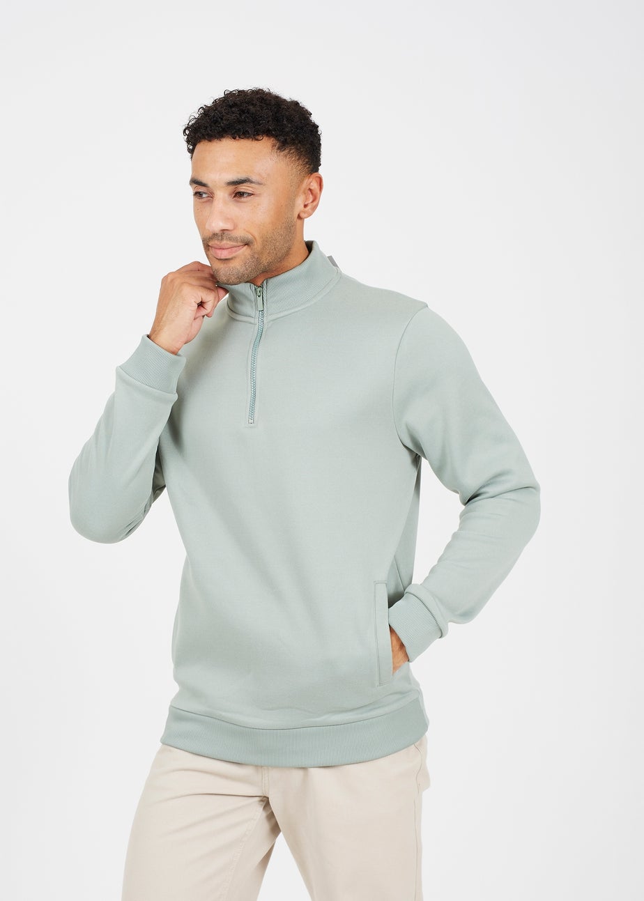 Brave Soul Green Funnel Neck 1/4 Zip Sweatshirt