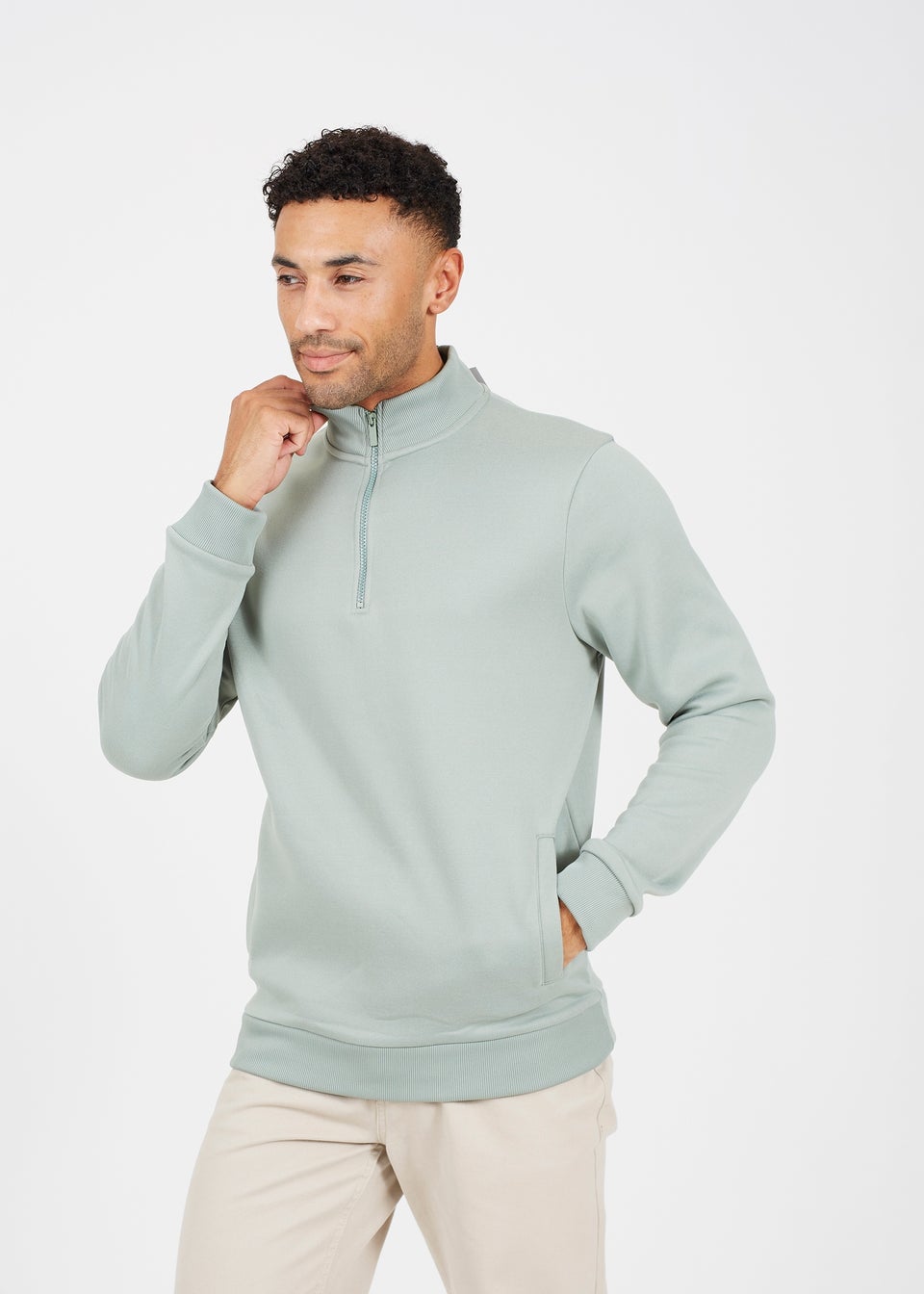 Brave Soul Green Funnel Neck 1/4 Zip Sweatshirt