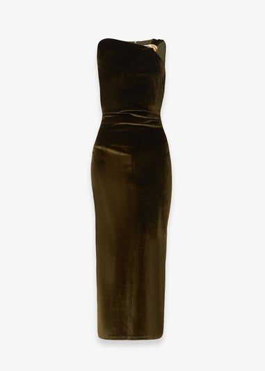 Quiz Green Velvet Asymmetric Midaxi Dress