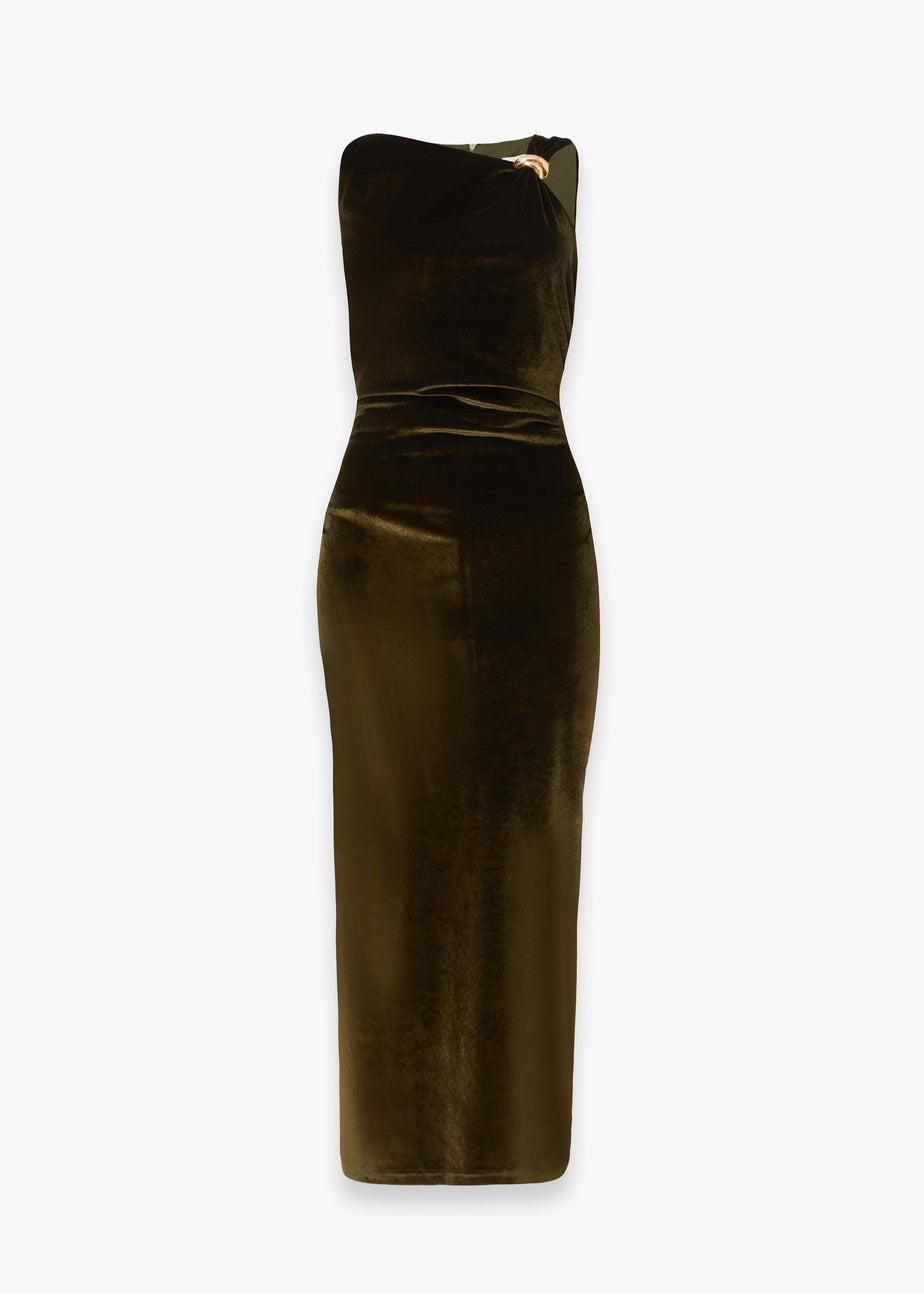 Quiz Green Velvet Asymmetric Midaxi Dress