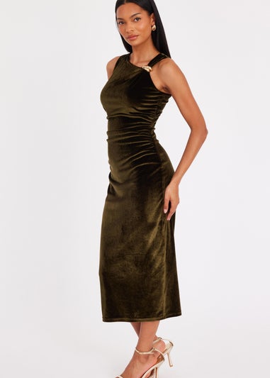 Quiz Green Velvet Asymmetric Midaxi Dress