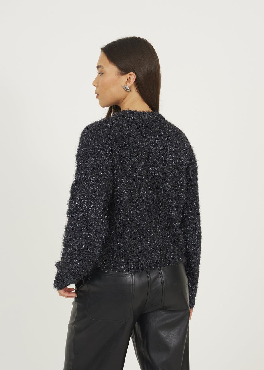 Brave Soul Navy Fluffy Tinsel Knit Cardigan