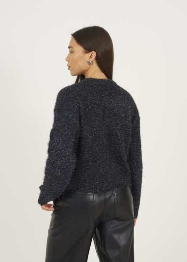 Brave Soul Navy Fluffy Tinsel Knit Cardigan