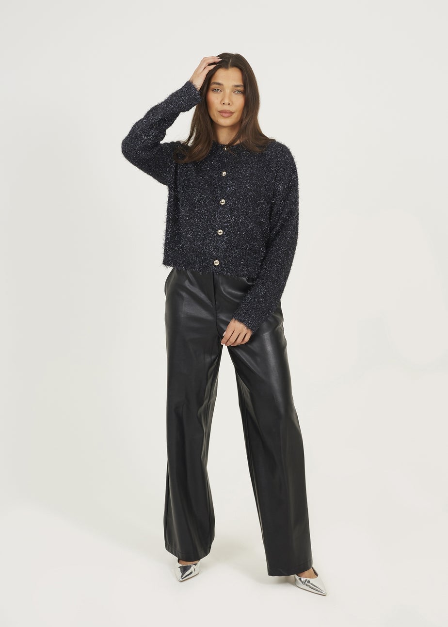 Brave Soul Navy Fluffy Tinsel Knit Cardigan